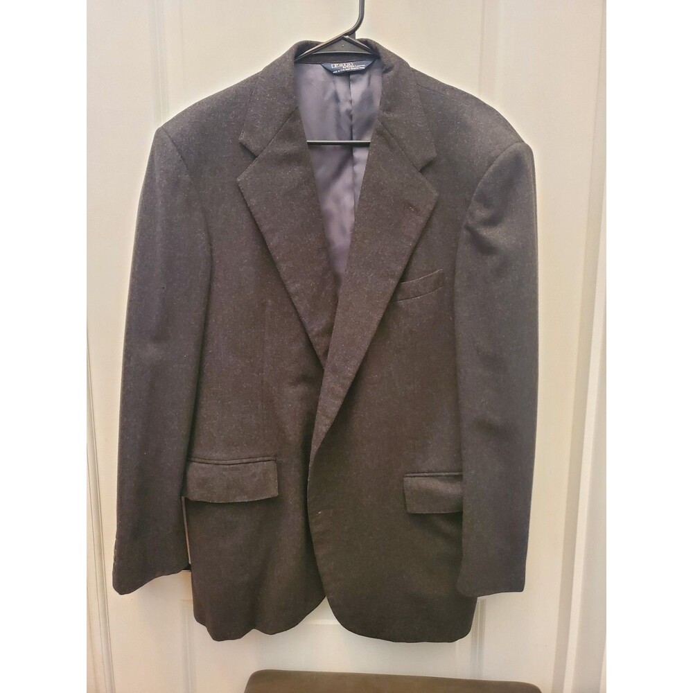 Polo Ralph Lauren Mens 42R Tweed Wool Suit Jacket Blazer Dark Brown Charcoal 42